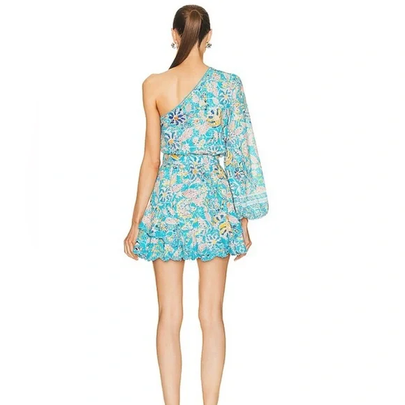 NWT Hemant & Nandita Lyna One Shoulder Cotton Eyelet Floral Ruffle Mini Dress S - Picture 6 of 13